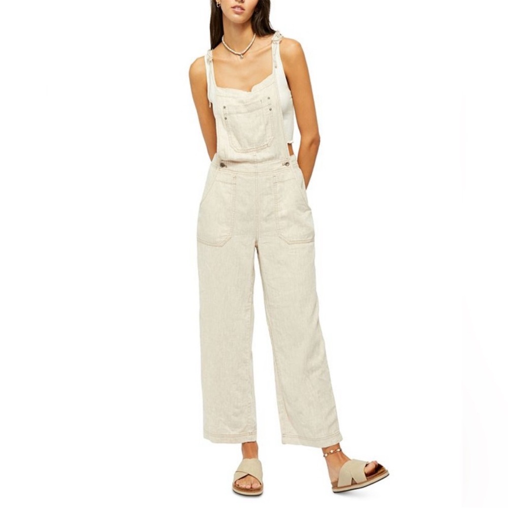 Free People Natural Sights Overalls Linen Cotton Blend Size XS - Picture 10 of 11